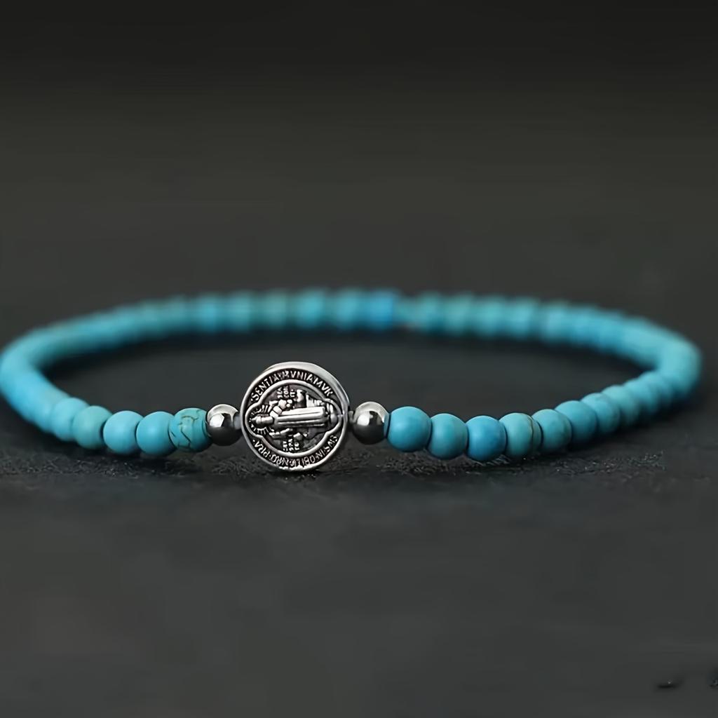 1pc Vintage Men's Cross Bracelet - 4mm Minimalist Natural Tiger's Eye Stone Bracelet - Faith Bracelet for Men