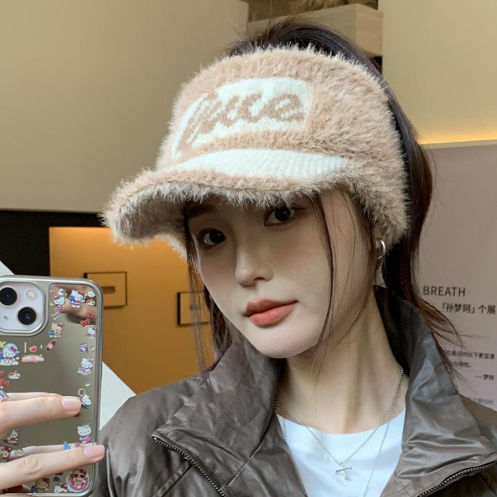 Women’s hat Fashion autumn winterstuffedknitting empty top hat high ponytail heattechnew arrivalfleece-linedthickened duck tongue hat