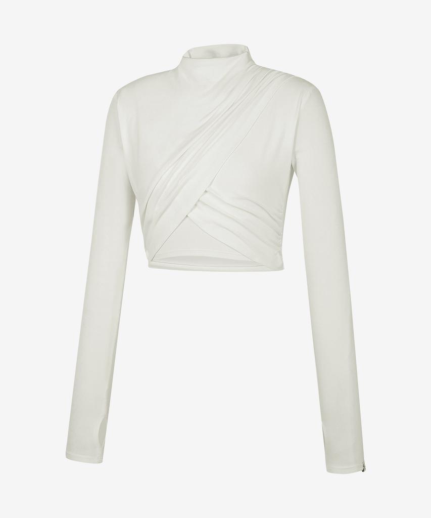 GRANDE LINE High Neck Shirred Cross Long Sleeve_8 Colors