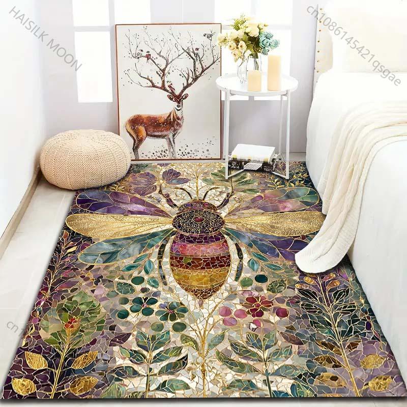 Multiple sizes Mosaic-style bee with flowers Carpet for Living Room Bedroom Sofa Home Decor Rus Non-slip Floor Mat Luxury Gift