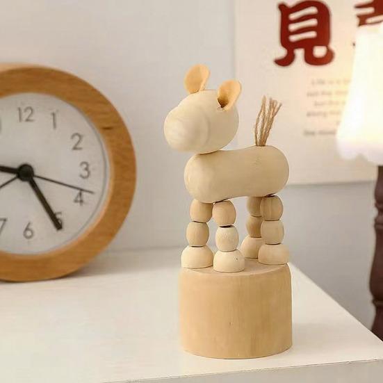 Wooden Finger Puppet Toy Cartoon Mini Desktop Movable Elephant Tiger Dog Puppet Figurine for DIY Crafts Home Party Decoration