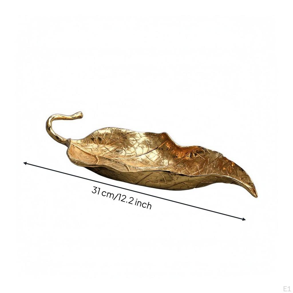 Brass Leaf Tray Golden Leaf-Shaped Solid Metal for Tabletop, Mantel