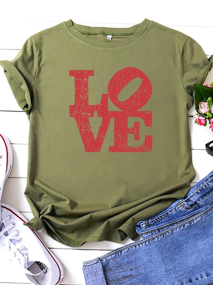 Red Love Letter Print T Shirt Women Short Sleeve O Neck Loose Tshirt Summer Women Tee Shirt Tops Camisetas Mujer