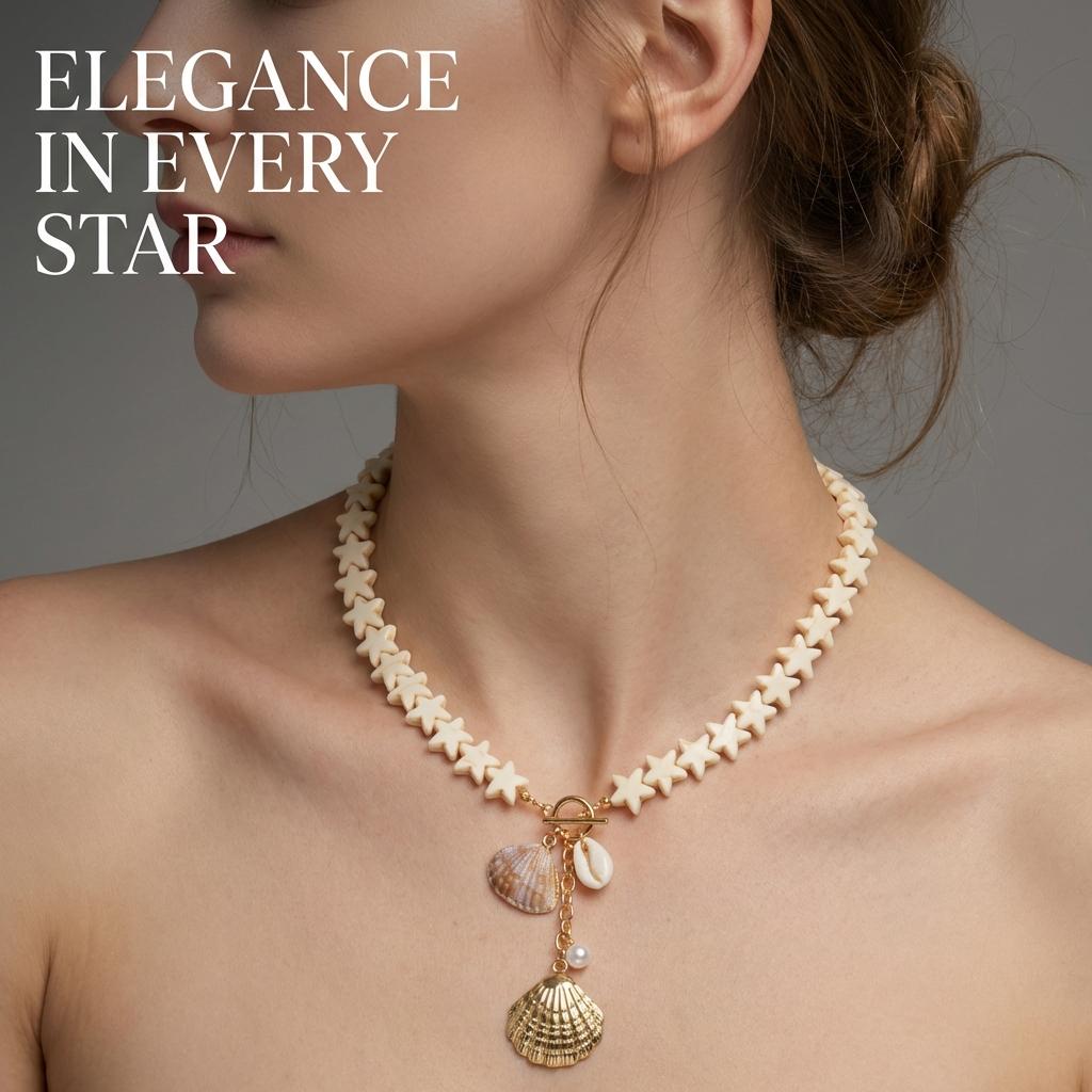 Retro Starfish White Shell Pendant Necklace for Women Bohemian Imitation Pearl Chain OT Buckle Necklace Summer Beach Jewelry