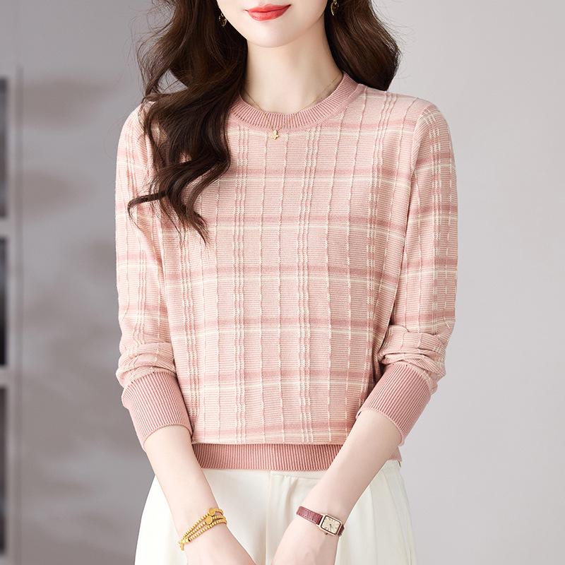 

Women s Color-block Low-cut Hollowed Long-sleeve Knit Sweater, Spring/Autumn Trendy Top 2025 125-150 Jin рожевий
