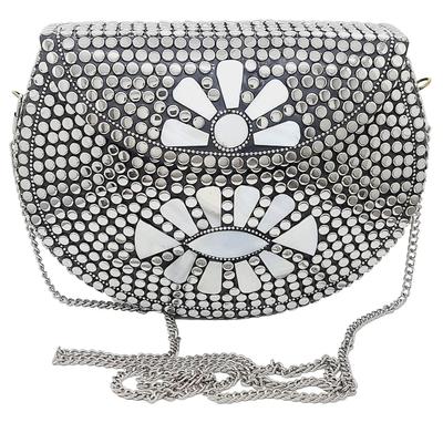 Silver Metal Beaded Ethnic Purse Girls Bridal Bag Cross Body Bag for women/Girl Party Clutch Metal Clutches Vintage Brass