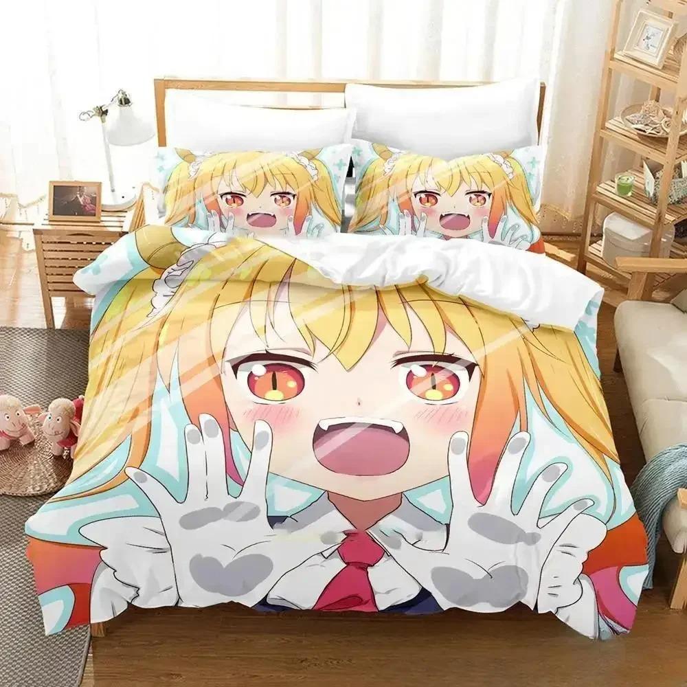 3DAnime Miss Kobayashi's Dragon Maid Set Letto Copripiumino Set Letto Copripiumino Federa Piumino King Queen Size Ragazzi Adulti