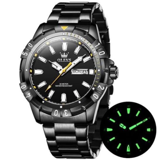 

OLEVS Men s Quartz Popular Waterproof Luminous Date Stainless Steel Men s Watch Analog Fashion watch for men Black