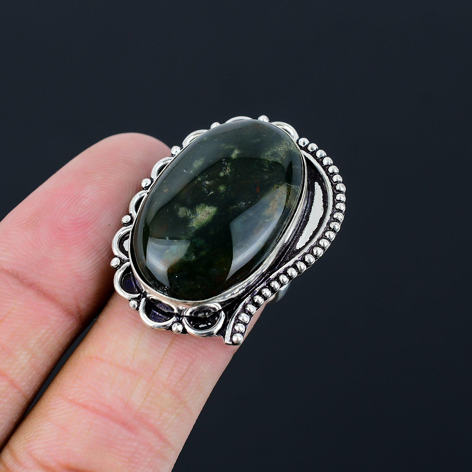 Daughters Day Sale Oval Bloodstone Stone Sterling Silver New Statement Ring US 8 8