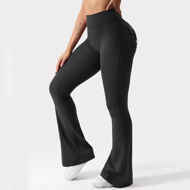 Workout Style Flared Pants with Pockets Peach Buttocks Sports Quick Dry Tummy Tucking Small Sexy Trousers Sexy Pants Skinny Leggings for Women