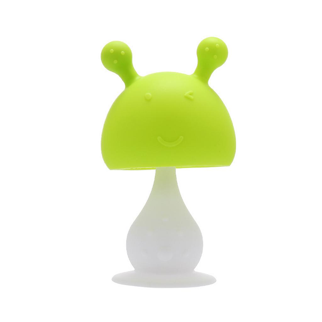 Rabbit Mushroom Teething Toy with Pleasant Music Suction Cup Bottom Prevent Hand Biting Food Grade Teething Toys Green