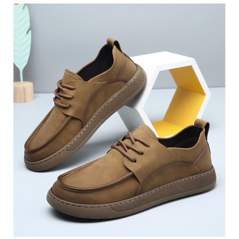 Mens Casual Leather Shoes 2026 British Style Round Toe Soft Sole Retro Flat Daily Wear