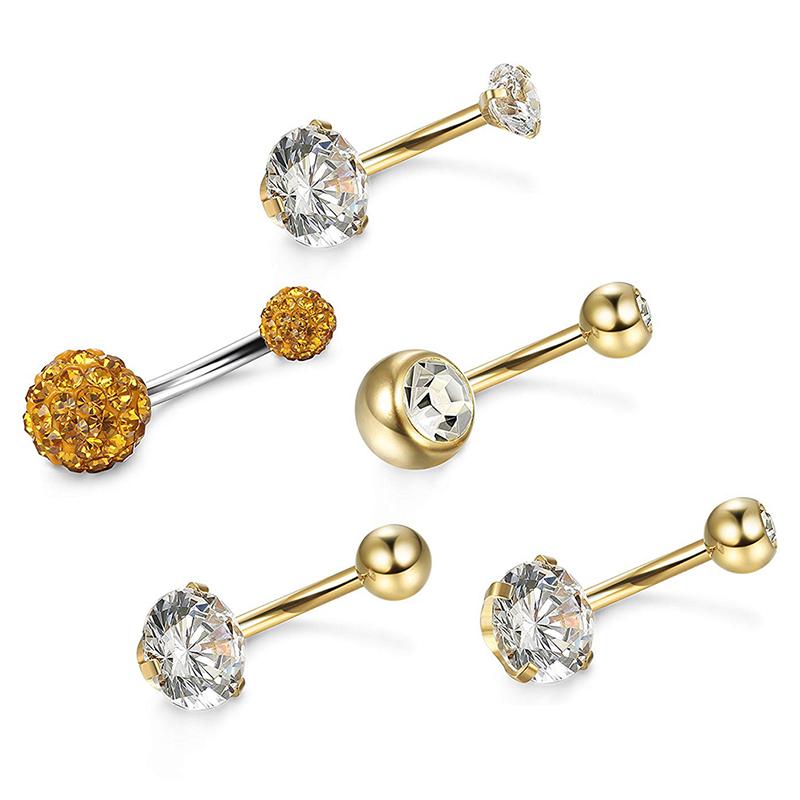 5Pcs/Set Stainless Steel  Navel Belly Button Rings Bar Piercing Jewelry