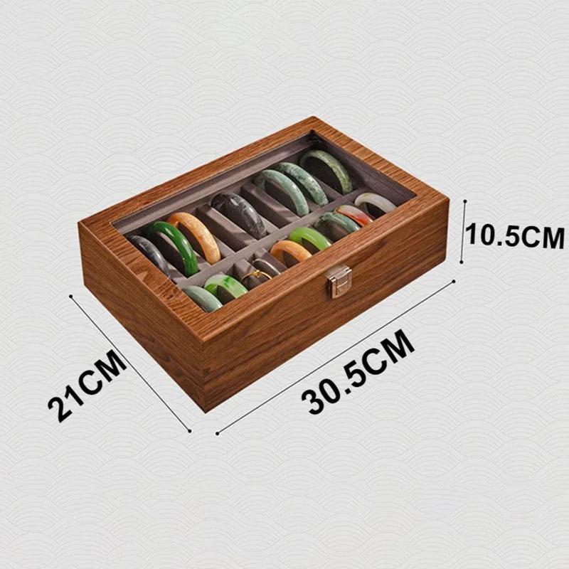 Large Walnut Wood Bracelet Storage Box Vintage Luxury Showcase Bracelets Holder Transparent Display Women Jewelery  Ornament Organizer Casket Supplies