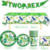 Dinosaur Birthday Decorations 2 year old Boy Plates Napkins and Cups Banners Table Cloth Three Rex Birthday Party Decorations for Boys Two Rex