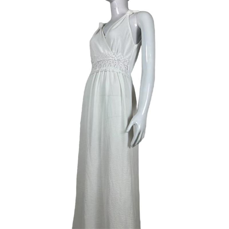Fashion Sexy Cross V Neck Women Evening Party Dress High Waist Slim Lace Sleeveless Loose Casual Simple Elegant Long A-line Dresses Solid Clothing