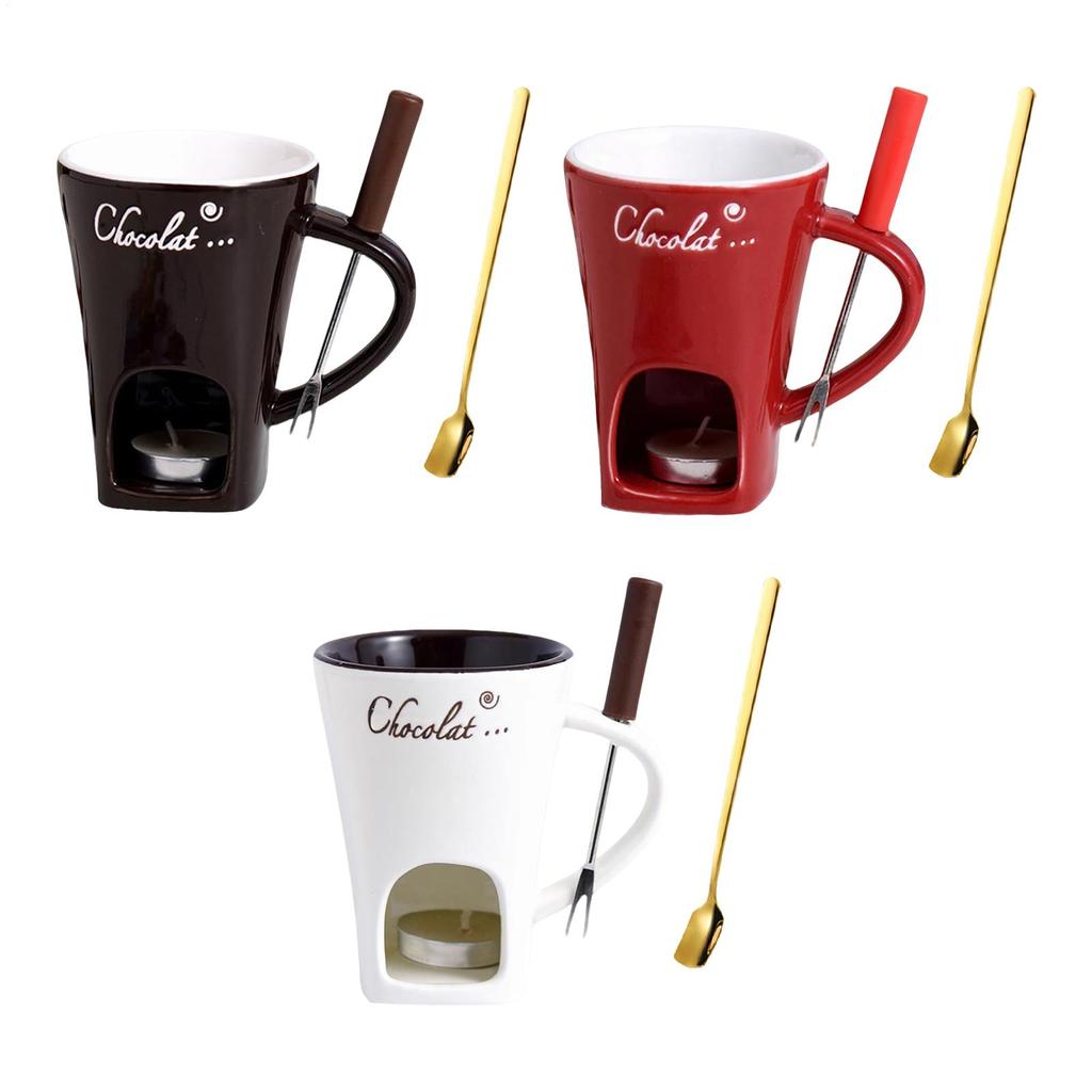 Fondue Pots Fondue Mug Set Personal Mini Chocolate Cheese Ice Cream Fondue Maker Kit Individual Butter Melter Cup With forks