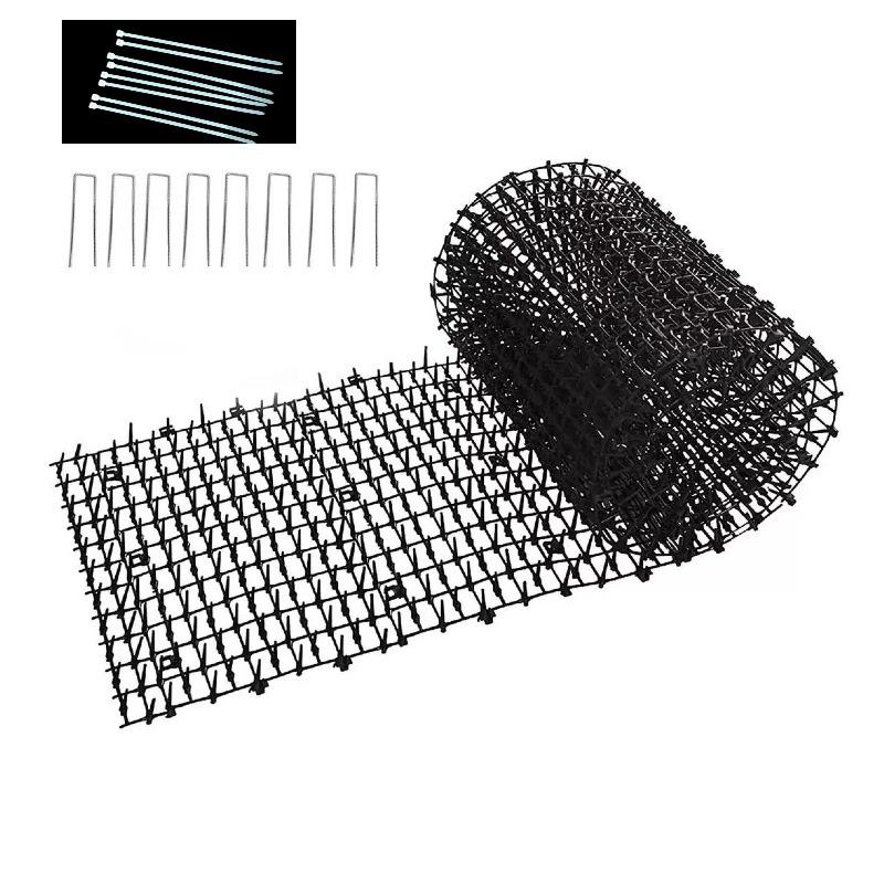 Black 2x4m Plastic Anti-Cat Spike Mat for Balcony and Garden Cat Deterrent.