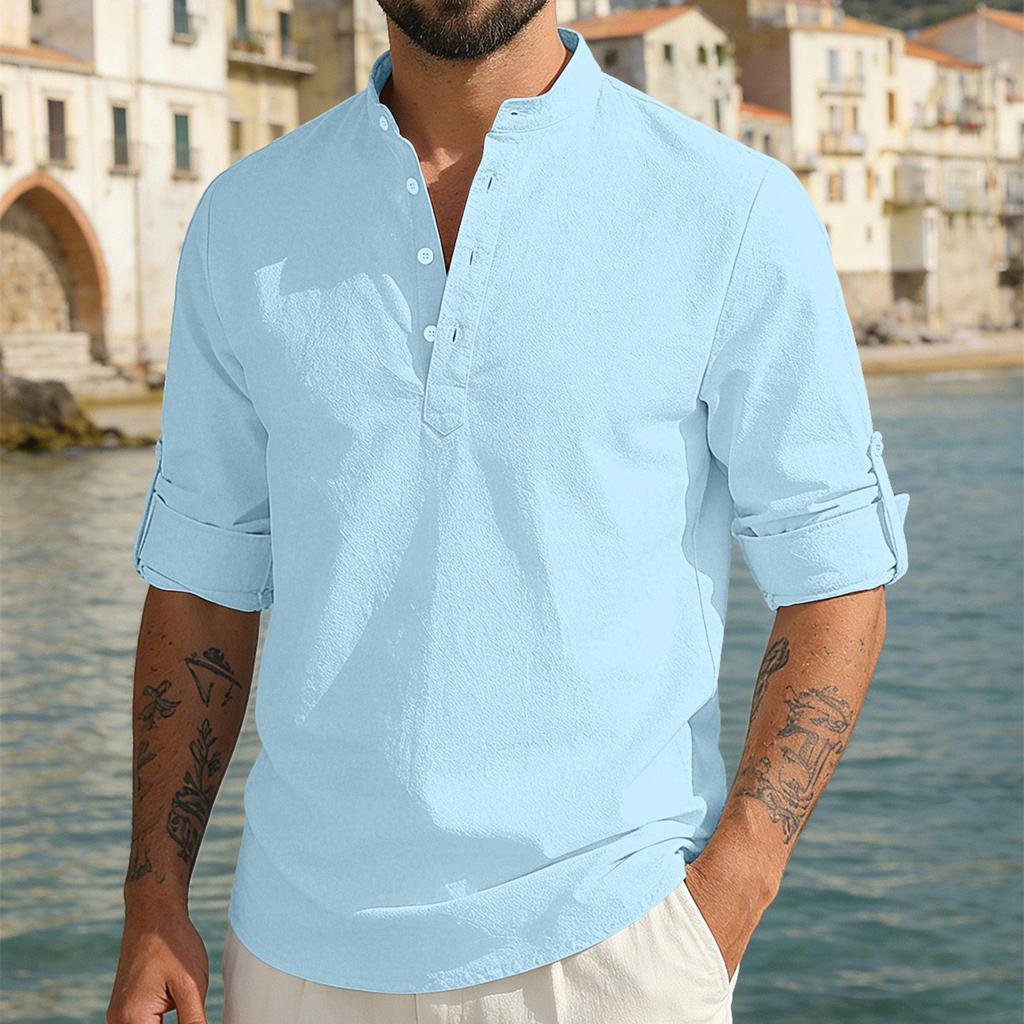 New Men's Casual Blouse Cotton Linen Shirt Loose Tops Long Sleeve Tee Shirt Spring Autumn Casual Handsome Men's Shirts