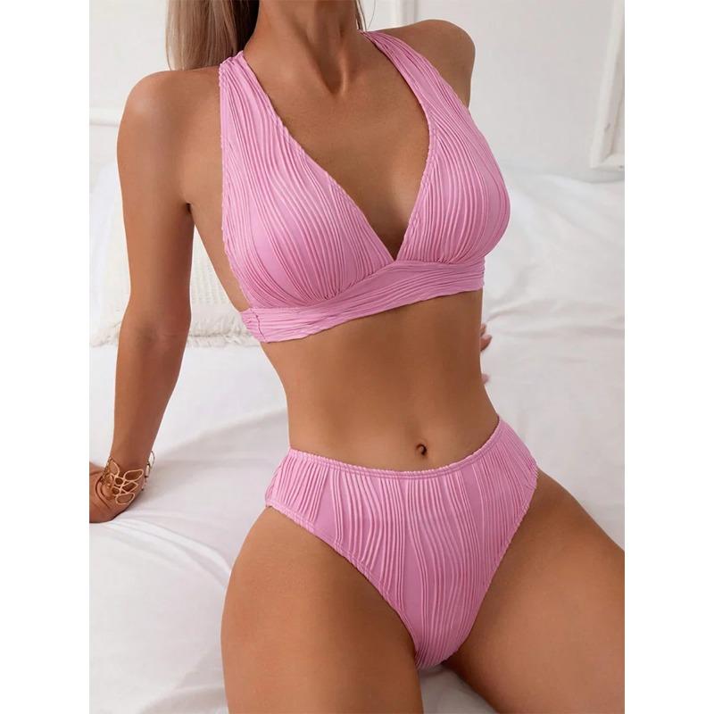 Bikini 2025 Șifonat Strivit Costume de Baie Femei Costum de Baie Feminin Set Bikini Două Piese Costum de Baie Decupat Înalt Îmbrăcăminte de Plajă Doamnă