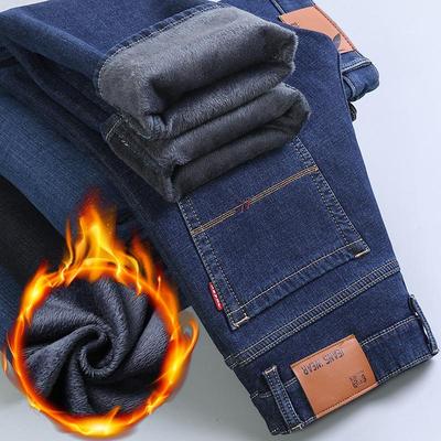 Men's Winter Thick Velvet Jeans - Loose Fit, High Waist, Ideal for Middle-Aged, Warm for Autumn & Winter