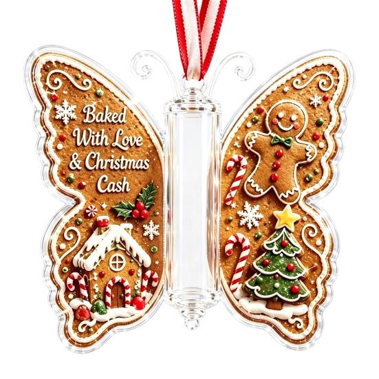 Geschenke für Familie Freunde Schmetterling Bargeldgeschenk Schmuckstück, Weihnachts-Geldhalter Hängende Dekoration mit festlichem Urlaubs-Haus-Druck, Acryl-Baum-Anhänger