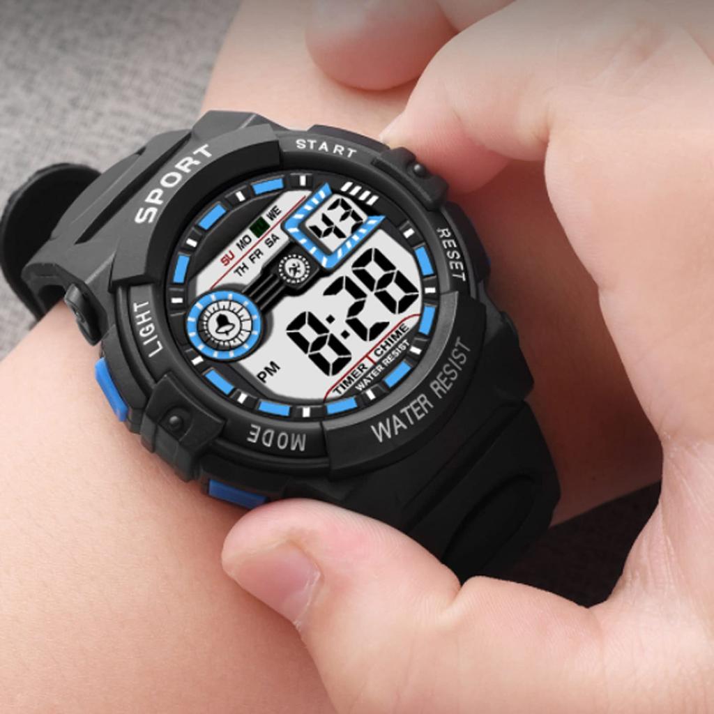 Men's Multifunction Digital Sports Watch, 50M Water Resistant, with Luminous Alarm, for Swimming and Running (Black and Blue)