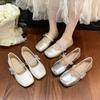 Shallow mouth square head single shoes women's summer new butterfly flat bottom one pedal fashion bow Mary Jane shoes