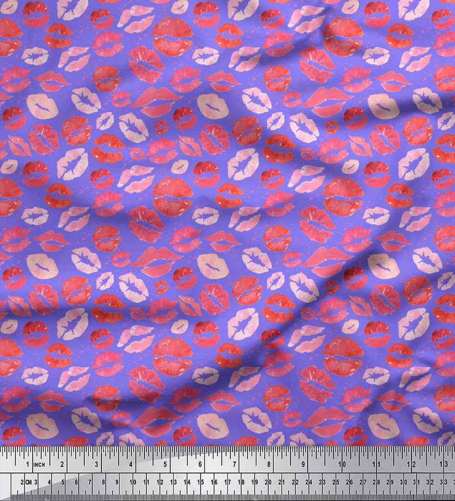 Soimoi Purple Japan Crepe Satin Fabric Lips Women Decor Fabric Printed metre 42 Inch