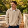 School Wear for Men Quarter-Zip Sweatshirt, Long Sleeve Turndown Collar Outdoor Sports Pullover Solid Color Shirt Fall Winter Comfortable Daily