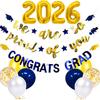 Navy Blue Gold 2026 Graduation Party Decorations Foil Balloon 2026 We Are So Proud of You Congrats Grad Graduation Banner Blue Gold Cap Diploma Star