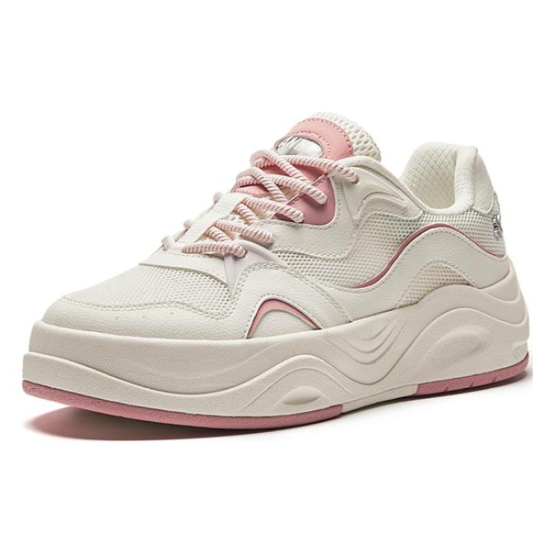 Anta Seaweed Height Increasing Lightweight Low-Top Skateboard Shoes Women's White Pink Sneakers 922428011-6