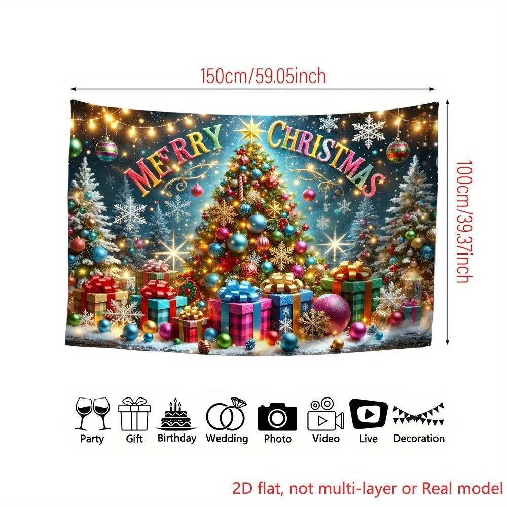1 piece of 2D flat printing party banner with a Christmas happy background. High-definition printed background fabric.ZL