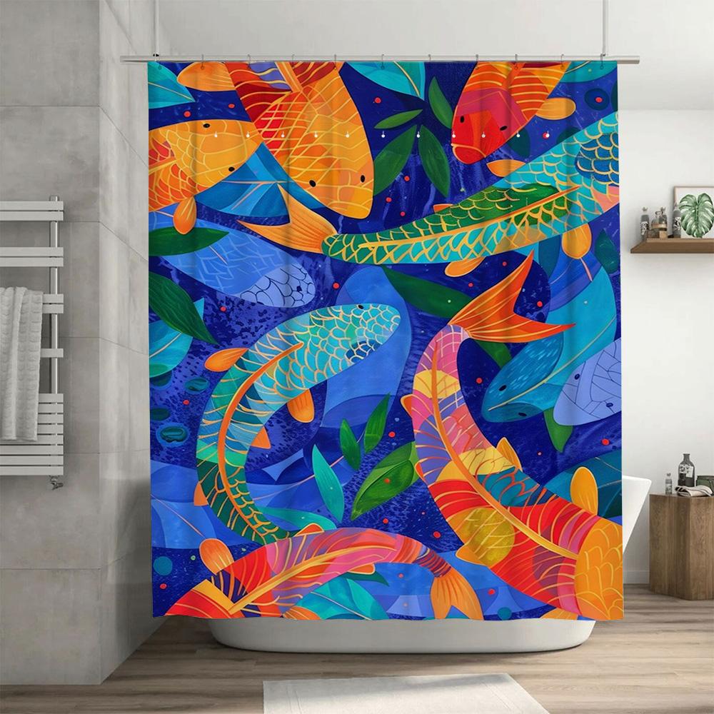 Brightly Colored Fish Shower Curtain Waterproof Fabric 3D Printed Decorative Shower Curtains for Bathroom Blue Green Red Yellow