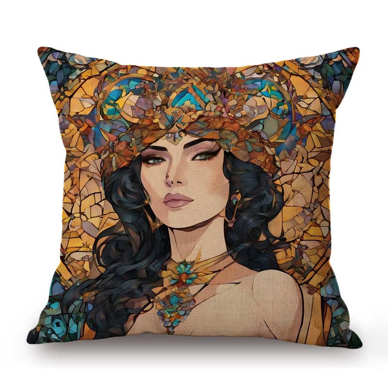 Nouveau Art Mucha Style Stained Glass Eleglant Lady Divine Witch Retro Decoration Art Sofa Pillow Case Linen Cushion Cover