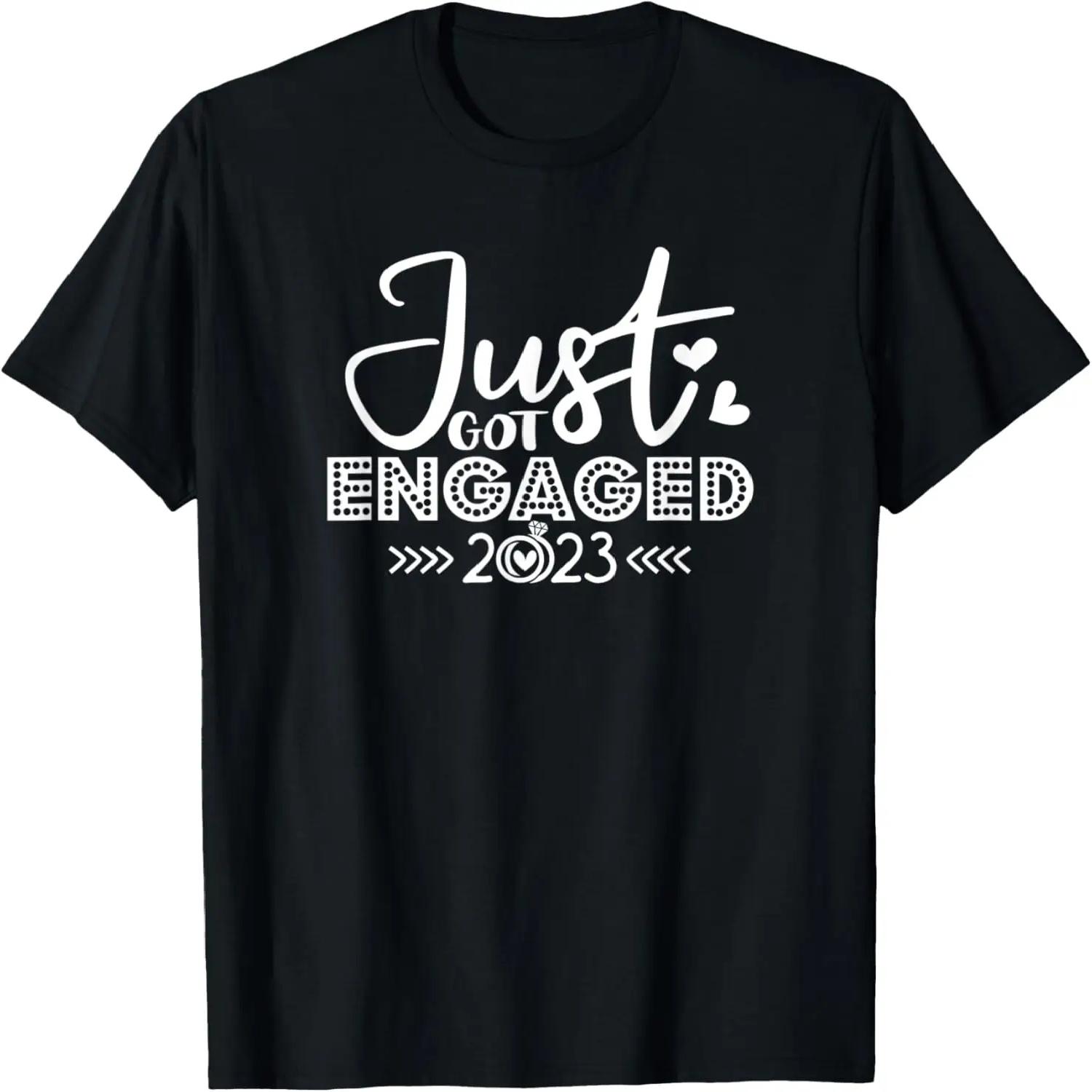 Just Engaged 2023 Wedding Honeymoon Groom Bride Couple Squad T-Shirt S чёрный