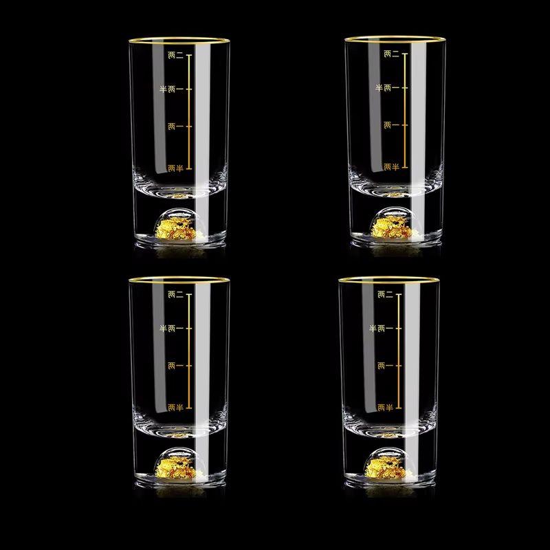 100ml Goldfolie Kristall Kleines Weinglas Transparentes Trinkgeschirr 4er Set Goldrand Glasbecher Whiskey Wodka Ausländische Weingläser
