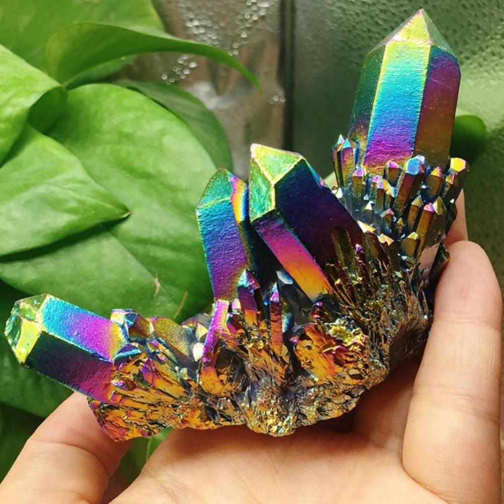 Rainbow Titanium Quartz Rough Grinding Reiki Stone Crystal Cluster Specimen Mineral Stone Ornaments