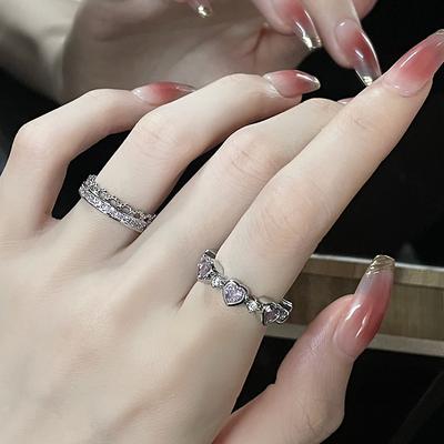 Niche Design Love Pink Diamond Zircon Ring Women'S High Sense Cold Wind Light Luxury Exquisite Winding Sweet Cool Wind