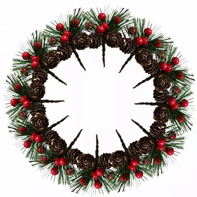 10PCS Artificial Flower Red Christmas Berry Pine Cone Holly Branches Christmas Decoration for Home Floral Decor Flower Crafts