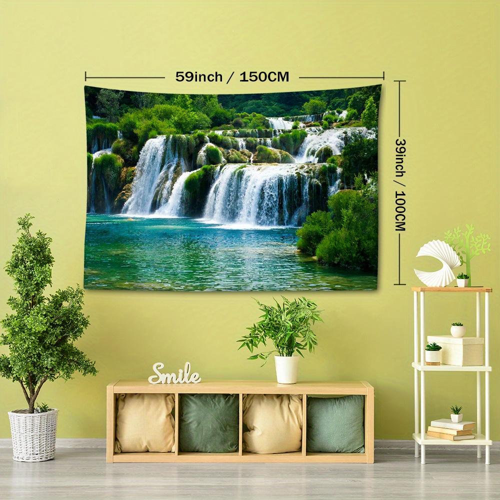 Nature-Inspired Tapestry with Green Mountains and Waterfall Design, 100% Polyester, Lightweight Wall Hanging for Bedroom, Living Room Decor - Multiple