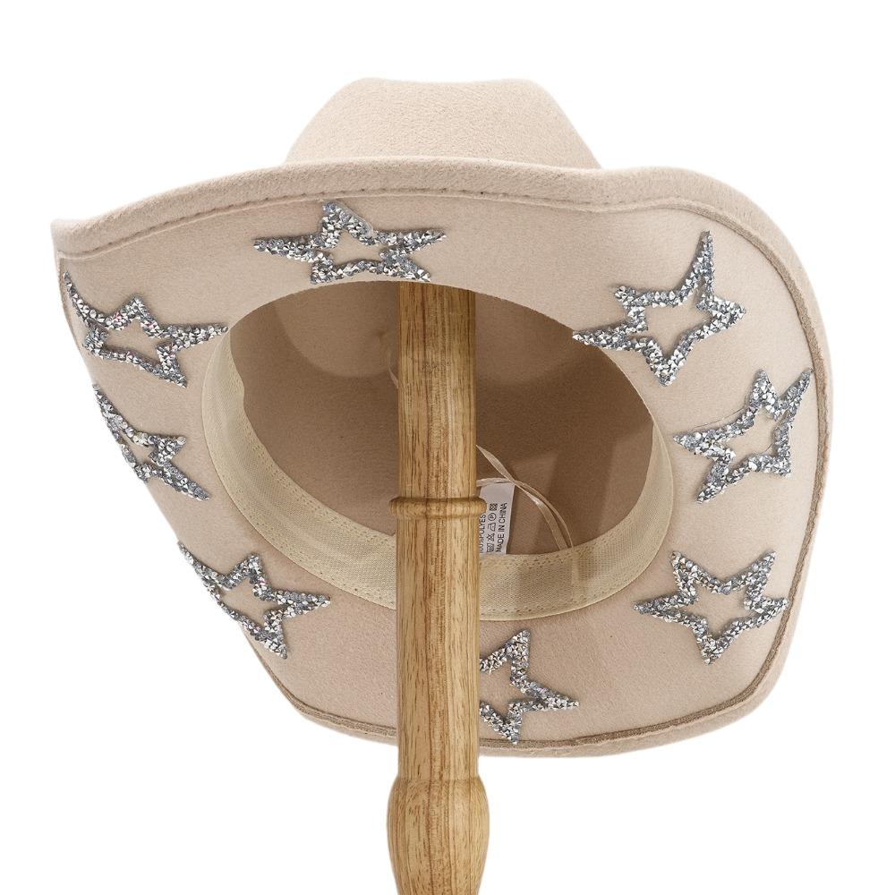 Sunscreen Western Cowboy Hat Shiny Cowgirl Hat Cool Rhinestone Star Jazz Top Hat  Street Party