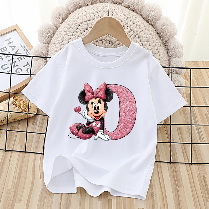 Disney Mickey Minnie Mouse Kids Cotton T-Shirts Anime Cartoon Printed Letter Tops Summer Pullover Casual Children Clothes Gift