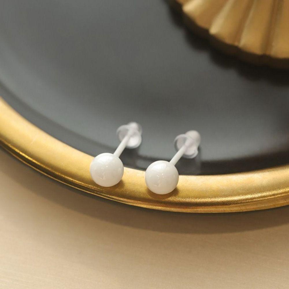 Ceramics Cream Color Bead Earring Fashion Design Round Bead Earrings Beanie Stud Earring  Lady