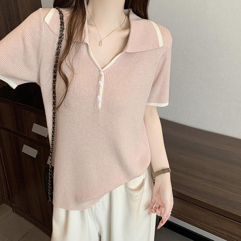 

2026 Plus Size Women s Color Block Knit Short Sleeve Casual Top 4XL