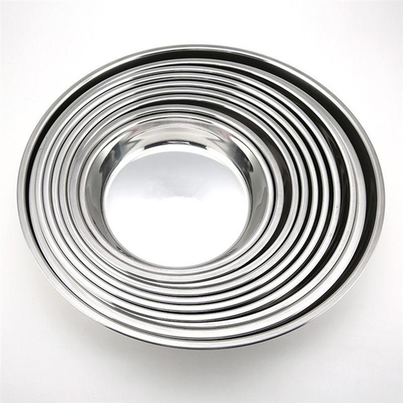 Roestvrij Staal Niet-magnetisch Plat Rond Bord Draagbaar Bord Vruchtenbord Taart Bakvorm (24CM/26CM/28CM/30CM, Zilver)