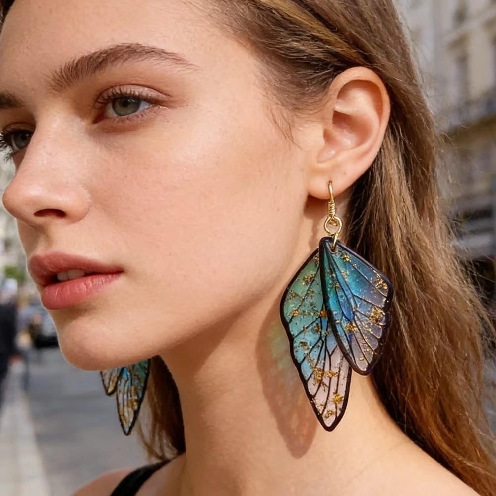 Beautiful Fairy Clear Butterfly Wings Earrings Shiny Ear Hook Dangle Earrings Temperament Gradient Earrings Women Jewelry