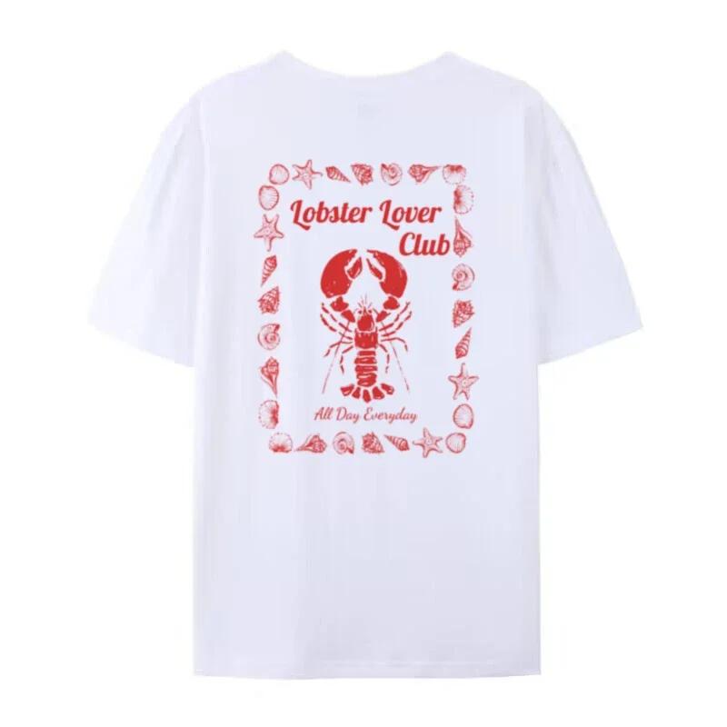 Lobster Lover Club Back Print Tshirt Vintage Seafood T Shirt Short Sleeve Aesthetic Foodie Shirt Unisex Fashion Women TShirts S