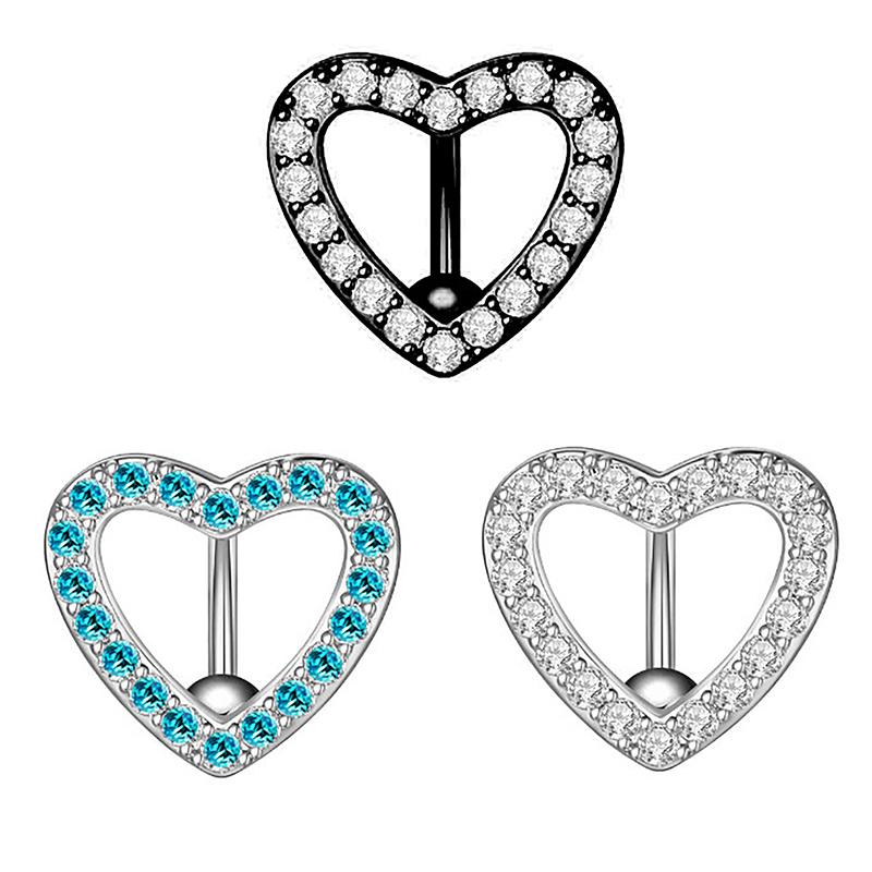 Reversed Bar Heart Crystals Belly Button Rings Inverted Bar Navel Piercing Body Jewelry Stainless Steel Navel Ring