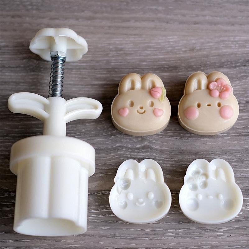 Flower Rabbit Mooncake Mold Mid-Autumn Festival Cake Biscuits DIY Baking Mold Mid-autumn Festival Rabbit Hand Press Mold